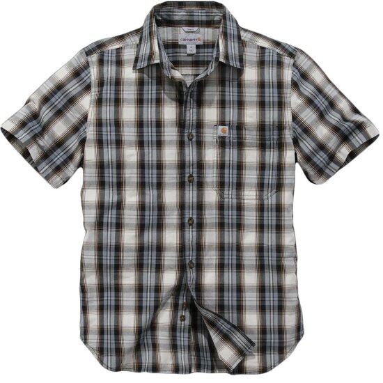 Carhartt 103668 Short Sleeve Essential Open Collar Shirt Plaid - Steel Blue - Small