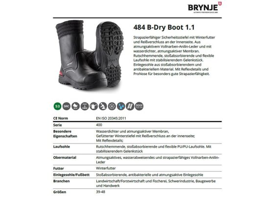 Brynje 484 B-Dry Boot 1.1 S3 SRC Arbeits- Sicherheitsschuh