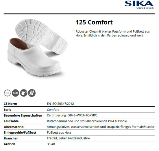 SIKA 125 Comfort Robuster Clog - Breite Passform und Fußbett aus Holz