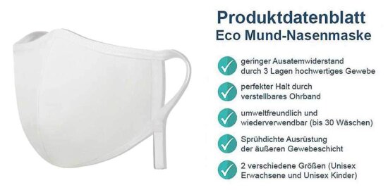 3-lagige Eco-Mehrweg-Maske, Farbe: weiß